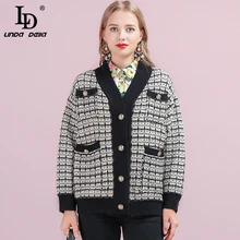 ^#Cheap LD LINDA DELLA Fashion Autumn Winter Knitting Sweaters Women's V-Neck Single Breasted Elegant Casual Loose Cardigans Overcoat ^#Cheap LD LINDA DELLA Fashion Autumn Winter Knitting Sweaters Women's V-Neck Single Breasted Elegant Casual Loose Cardigans Overcoat