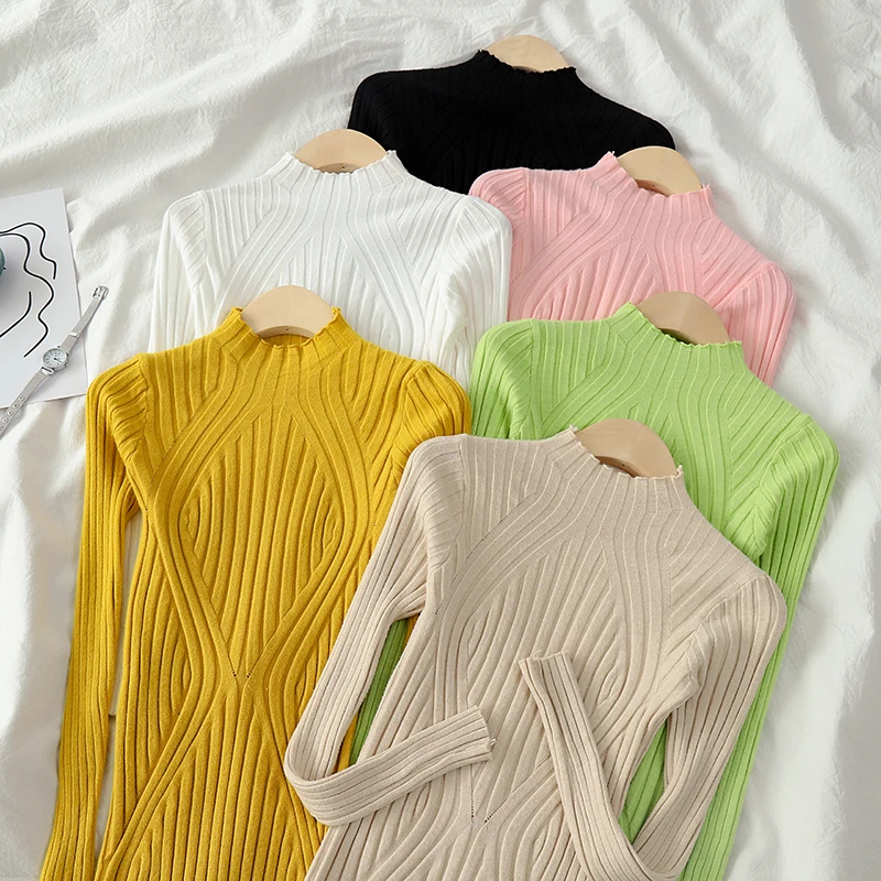 DeRuiLaDy 2019 New Fall Casual knitted Sweater women Turtleneck Slim Sweaters jumper Womens top winter sweater tricot pullover