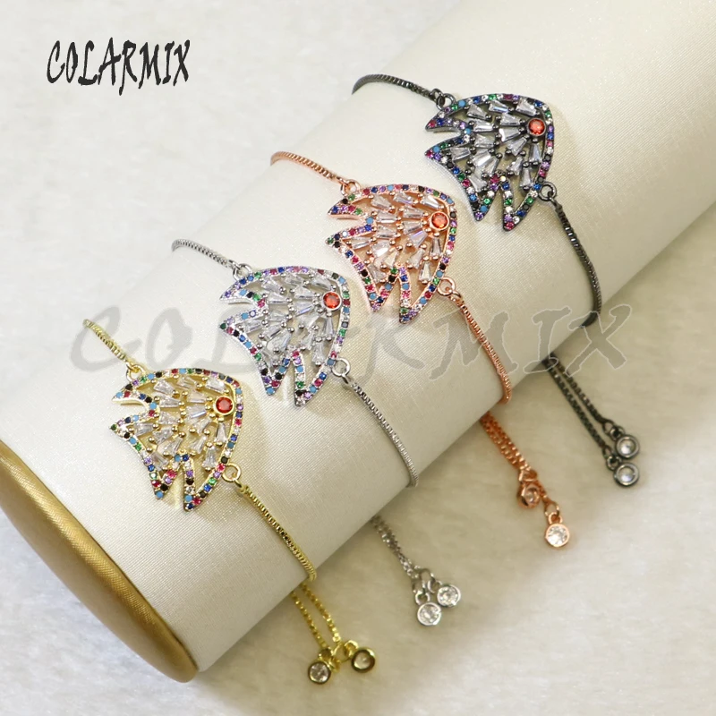 10 шт., Кристальные браслеты в виде рыб, радужные браслеты с кристаллами, микро проложили циркон, аксессуары соединители, браслеты с драгоценными камнями для женщин 56015