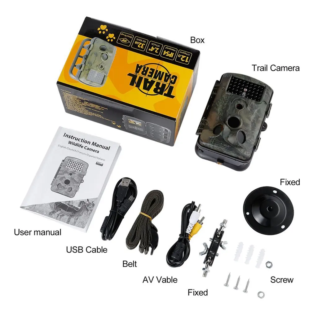 

Game Trail Hunting Camera 12MP 1080P HD 120 Wided Angle Infrared Night Vision 42pcs IR LEDs 2.4 Inch LCD Screen Camera RD1000