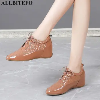 

ALLBITEFO size 34-42 lattice cross tied genuine leather women heels shoes wedges heel shoes fashion women high heel shoes