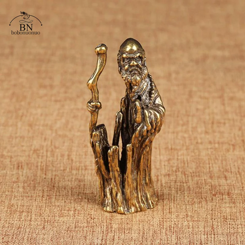 Античная бронзовая статуэтка Dharma предка Smal украшения медная Будды Bodhidharma для