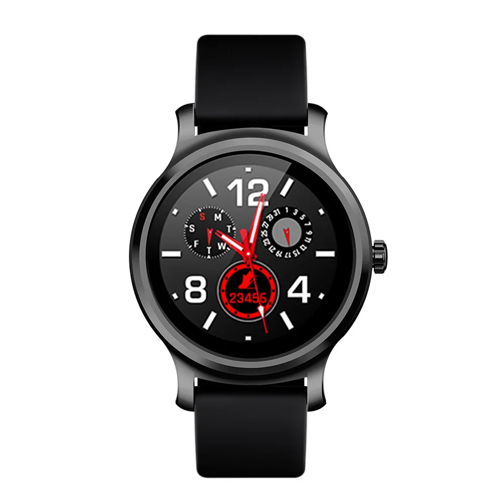 RUNDOING R2 1,3 дюймов Смарт-часы Bluetooth Вызов полный сенсорный экран дистанционное управление пульсометр фитнес-трекер запись для мужчин и женщин - Цвет: Black leather strap