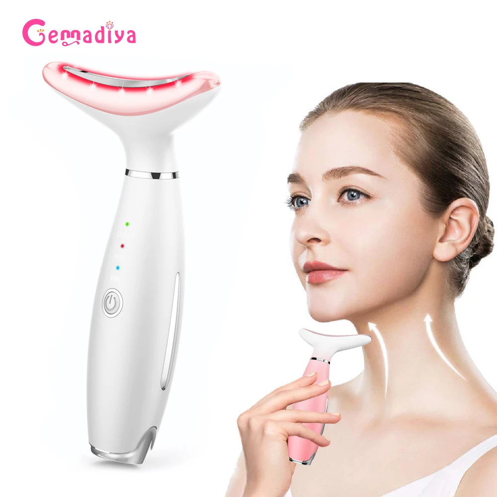 Face Neck Massager 3 Colors LED Photon Therapy Face Neck Anti Wrinkle Removal Double Chin Facial Lifting Skin Care Beauty Device