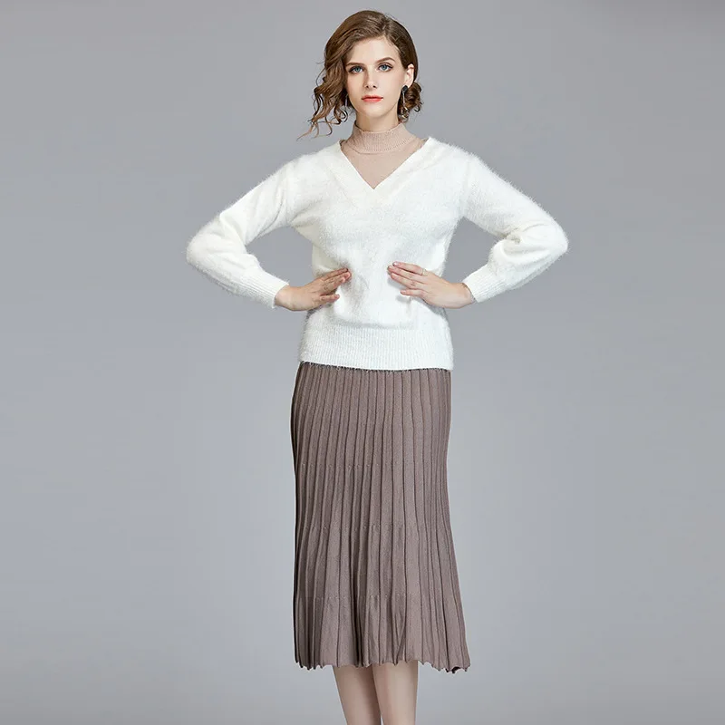 

2019 Autumn & Winter New Style Hong Kong Flavor Hipster Two-Piece Set Goddess-Style Elegant WOMEN'S Dress Winter Sweater Set