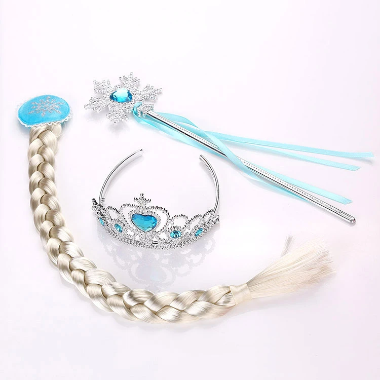 Frozen 2-accesorios para el cabello para niña, corona de Elsa, Anna, Princesa, para chico, peluca de Disney, varita mágica trenzada, 3 piezas