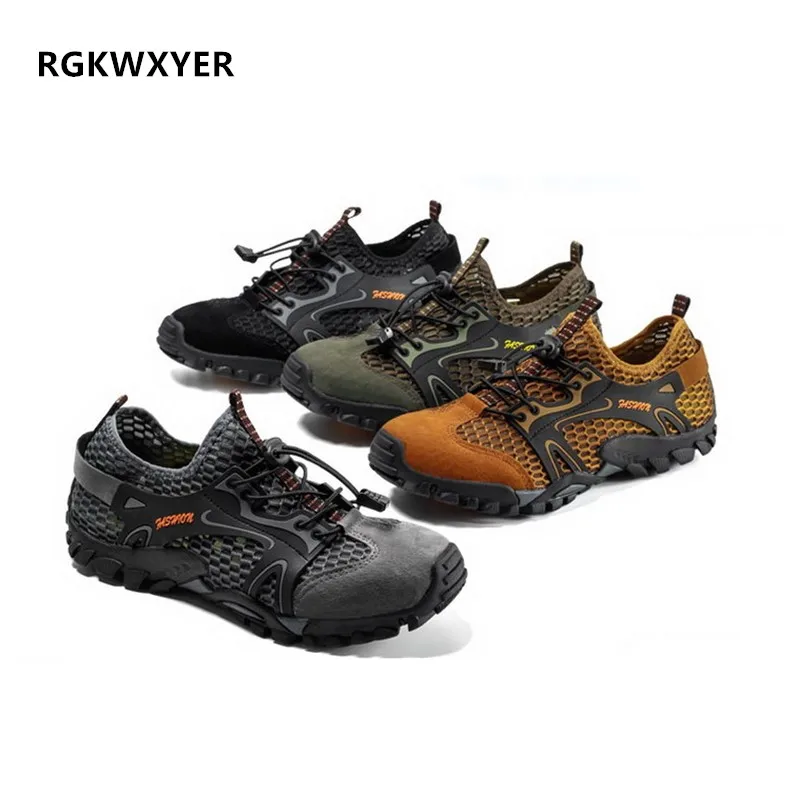 

RGKWXYER Men's Casual Shoes Outdoor Tracking River Shoes Non-slip Wear-resistant Breathable Quick-drying Shoes Mesh Sports Shoes