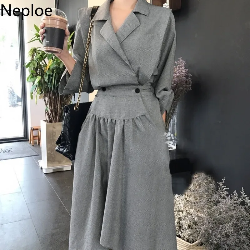 Neploe корейский Chi Темперамент Нерегулярные Макси Vestido Осень Зима тонкая талия Нерегулярные ropa mujer серое платье в стиле ночных женщин 46520