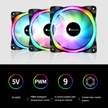 

Jonsbo FR-701 ARGB LEDPC Case Fan 120mm 9 Blades Addressable RGB Lighting PWM Chassis Cooling Fan DC 12V + DC 5V LED Cooler