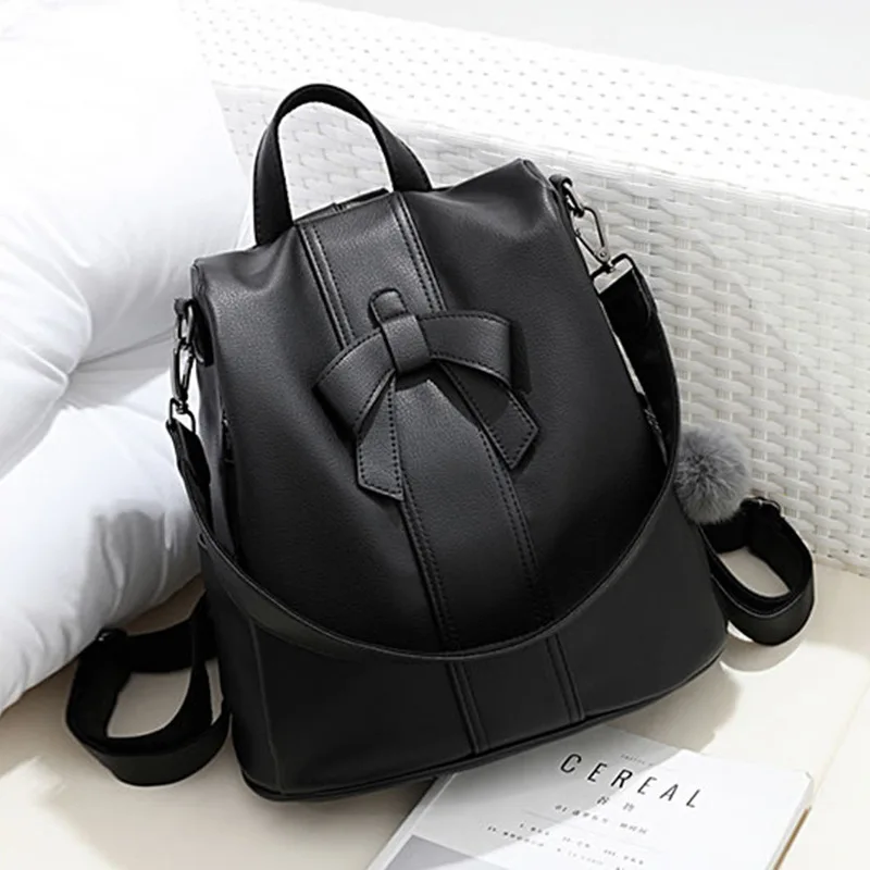 Anti-theft Bow Women Backpack College Student Bookbags Casual Work Bags Ladies Hand Bags Durable Heavy Duty Satchel Leather 