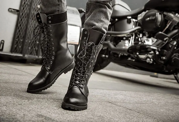 Bottes Moto Homme DJFOG Bottes Moto Punk Cuir Synthétique à