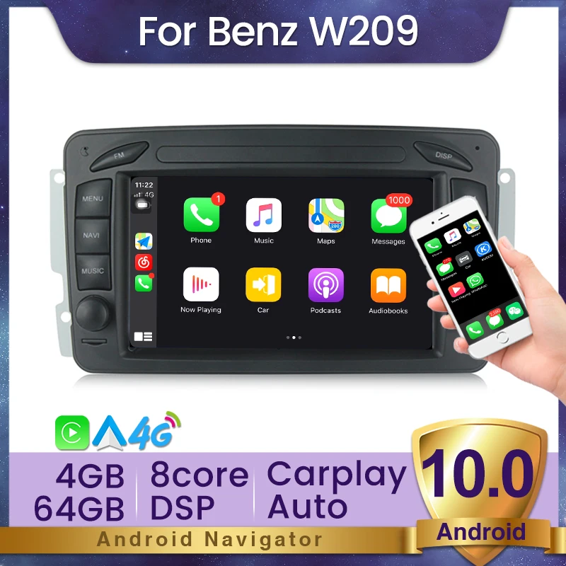 4GB RAM 64GB ROM 2din Android 10 Car Radio Multimedia Player Navigation GPS For Mercedes Benz CLK W209 W203 W463 W208 4G LTE DSP |