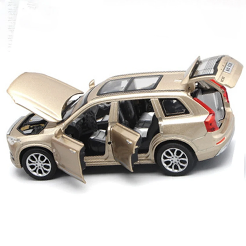 1:32 Volvo XC90, модель автомобиля из сплава, светильник, музыка, спина до 6, открытая дверь, имитационный дисплей, модель автомобиля, детские игрушки, подарок на день рождения - Цвет: Золотой