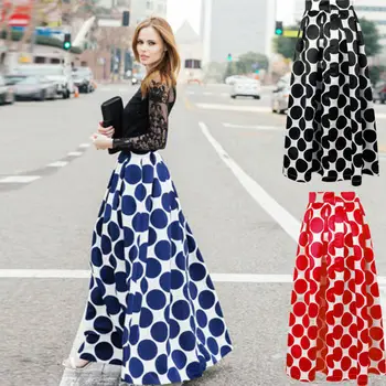 

Long Maxi Women Polka Vintage Dot Beach Retro High Waist Rockabilly Swing Skirt