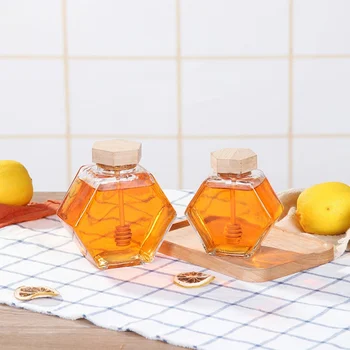 

High Grade Glass Honey Honey Packaging Bottle With Wooden Stir Bar Bottle Small Honey Storage Container Jar Kitchen Accessories