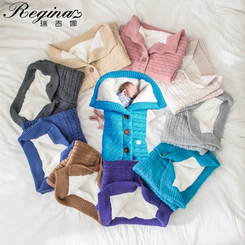 

REGINA Newborn Baby Winter Warm Sleeping Bags Infant Button Knit Pure Nature Fleece Wrap Swaddling Stroller Wrap Toddler Blanket