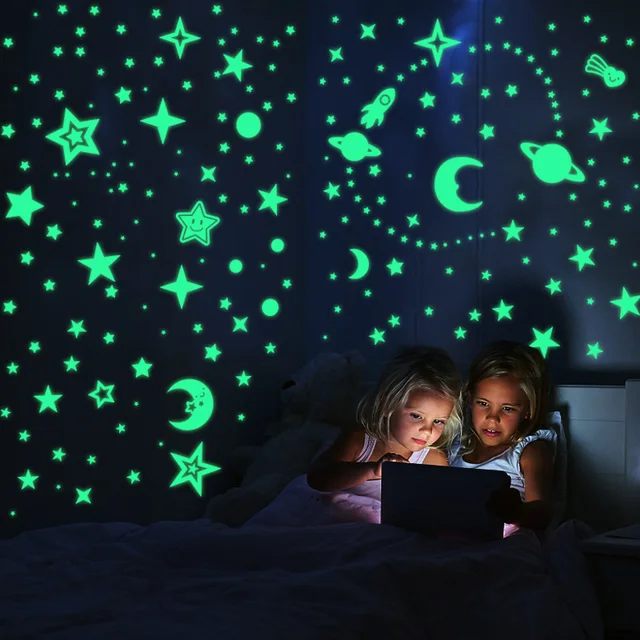 Luminous 3D Stars Dots Wall Sticker for Kids Room Bedroom Home Decoration Glow In The Dark Moon Decal Fluorescent DIY Stickers 3