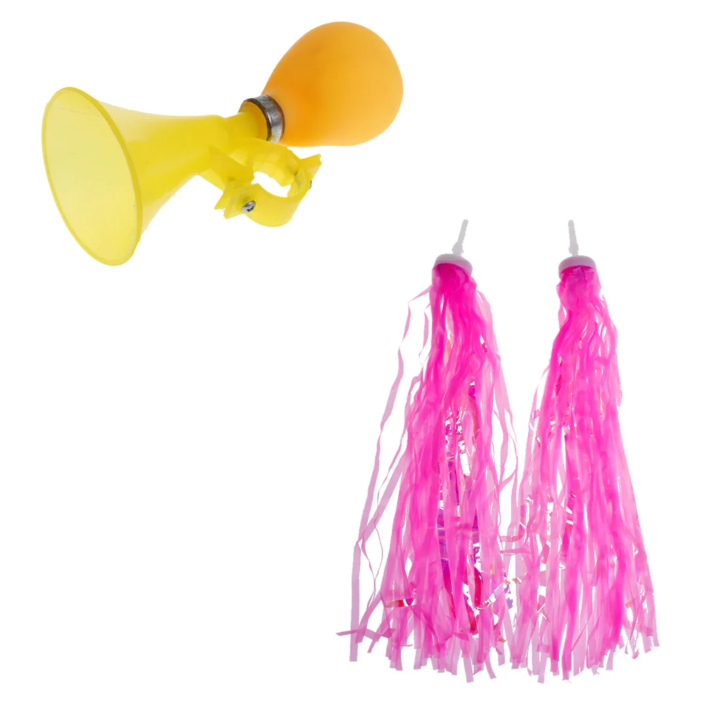 Classical Ring Horn Safety Kids Bike Scooter Alarm Bell + Kids Handlebar Streamers Girls Childrens BMX Trike Pom Poms Bike Pink