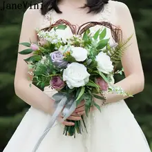 JaneVini, винтажный Свадебный букет с белой розой для невесты в форме сердца, искусственные двухсторонние фиолетовые цветы, свадебный букет Wesele