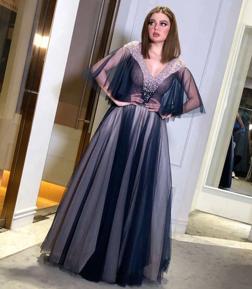 

Prom dress for women elegant plus size A line v neck puffy tulle floor length sexy formal party night evening gowns luxury