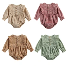 Cute Baby Clothing Spring Autumn New Fashion Infant Toddler Girls Clothes Corduroy Floral Print Long Sleeve Romper Jumpsuit