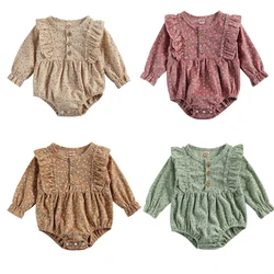 Barboteuse pour Bébé en Velours Cotelé Imprimé Floral, Vêtement Mignon pour Fille, à Manches Longues, à la Mode, pour Printemps et Automne, Nouveau 