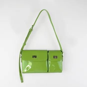 

Patent Leather Double Bag Female Bag Niche Design Retro Shoulder Armpit Bag 2020 New Lock Fashion Casual Women Purse and Handbag