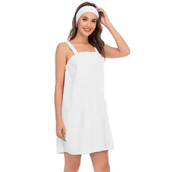 

Home Bathroom Elastic Soft With Pockets Mini Bathrobe Women Bath Towel Magic Sticker Beach Solid Spa Sauna Sexy Sleeveless