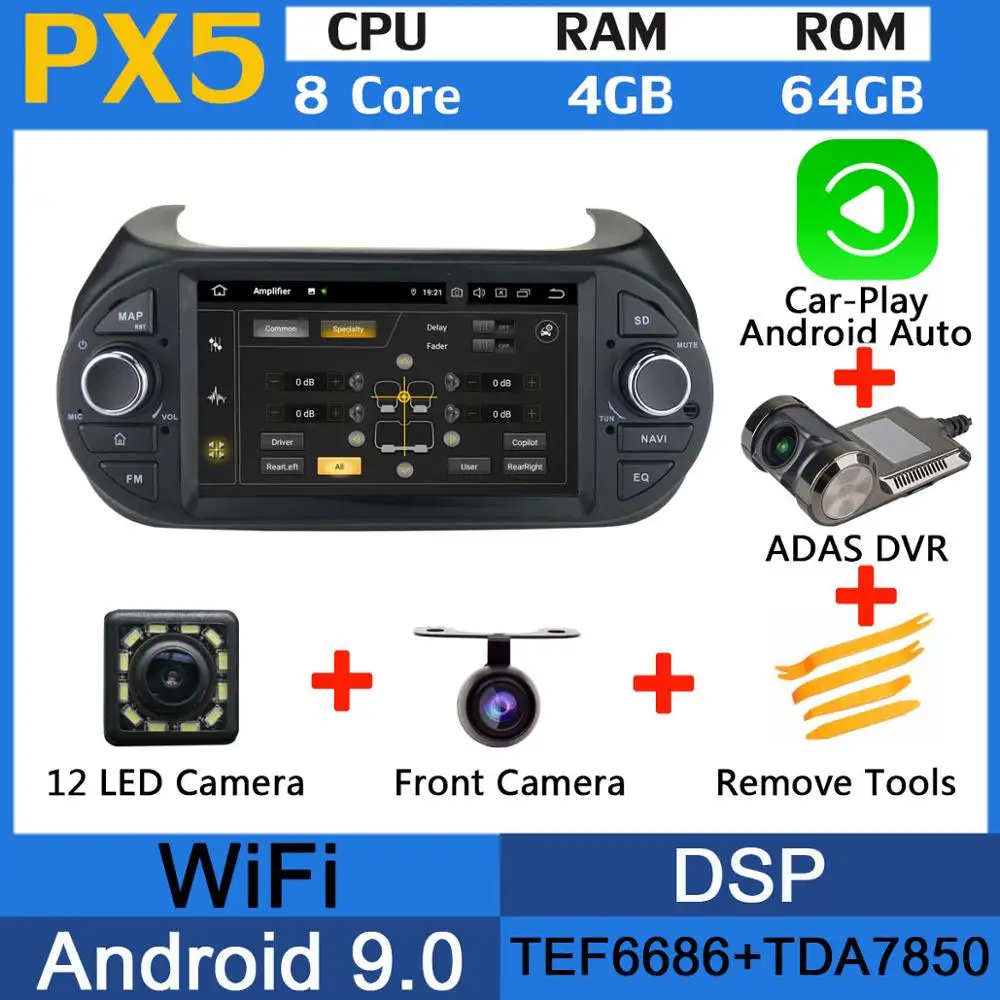 Восьмиядерный 4G+ 64G Android 9,0 5 USB порт Автомобильный DVD для FIAT Fiorino/Qubo для Citroen Nemo автомобильный Радио gps Мультимедиа DSP - Цвет: PX5-CarPlay ADAS