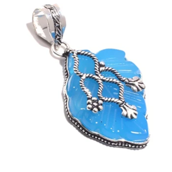 

Genuine Carved Chalcedony Pendant Silver Overlay over Copper , Hand made Women Jewelry gift , P8463