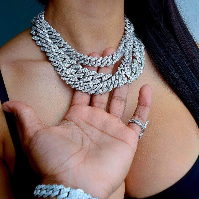 

New Arrived 12mm Iced Out Paved White Bling Rapper Choker Necklace Women Men Fashion Hip Hop Full Miami Curb Cuban Chain Jewelry