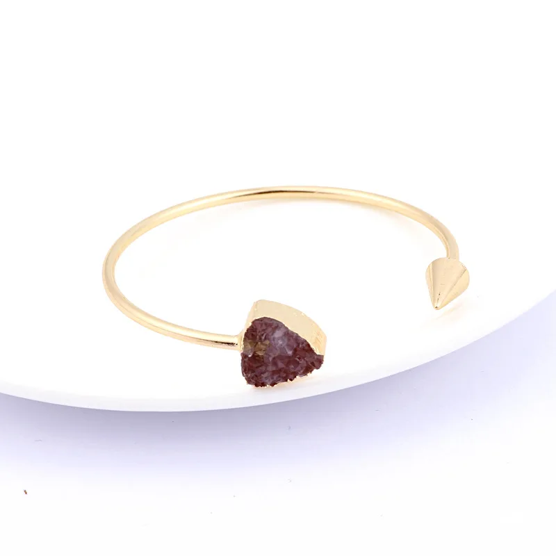 Boho European Jewelry Round Druzy Resin Bangles Triangle Asymmetry Hand Cuff Adjustable Bracelet For Women Bangles Bileklik