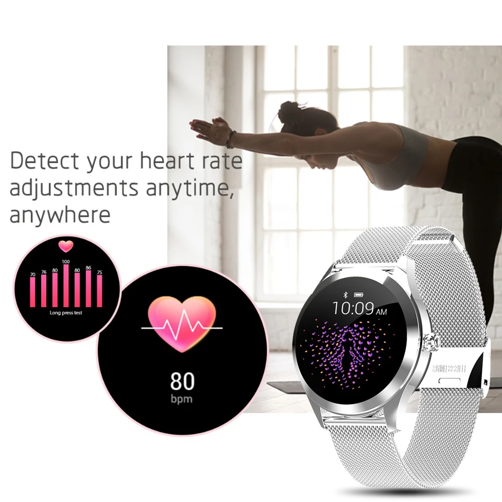 Baratos Reloj inteligente para mujer de YOCUBY KW10 IP68, resistente al agua, monitorización de ritmo cardíaco, reloj inteligente de acero inoxidable, pulsera de Fitness, reloj inteligente