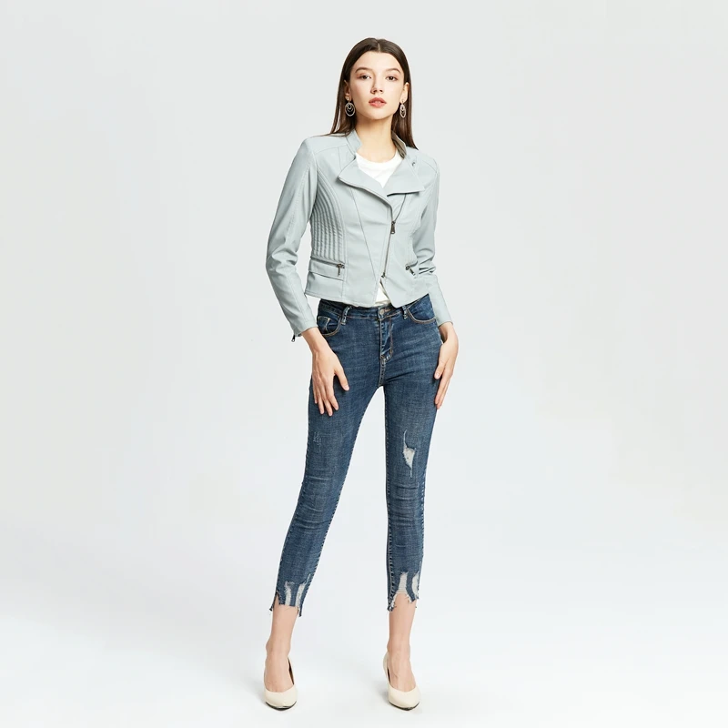 Women jacket PU leather Casual Punk hip hop Motorcycle Jacket Biker Zipper Slim Long Sleeve Coat solid autumn fall slim coats