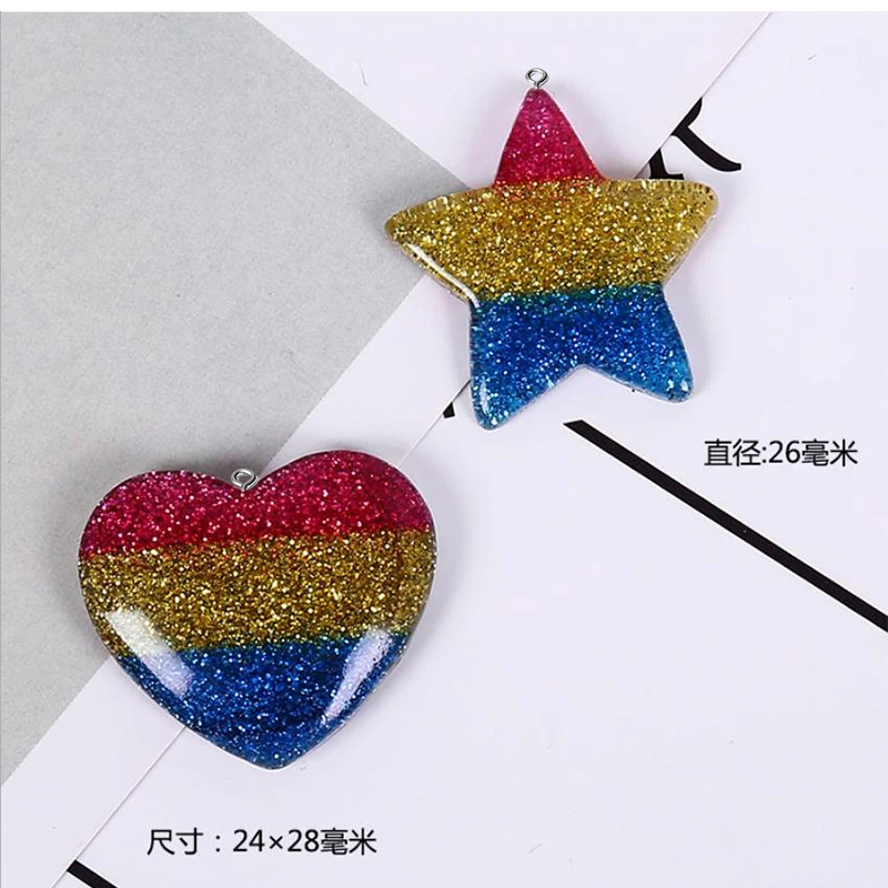 

Resin Flatback 3 Color Glitter Heart Stars Charms For Earring Necklace Keychain Pendant DIY Making Accessories