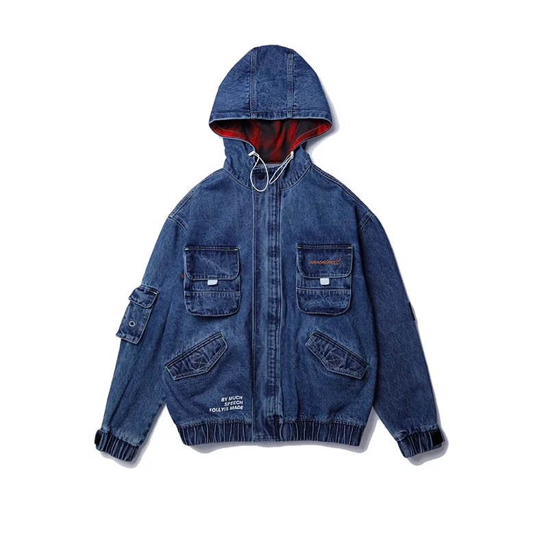 Harajuku Streetwear Washed Hooded Denim Coat Male Hip Hop Jean Jacket Hole Oversize Original Windbreaker Men's Winter Jacket