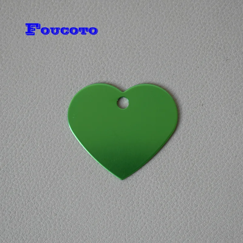 Green 20pcs dog ID nameplate double sides personalized cat ID tags customized puppy name phone pendant heart-shaped necklace dog tags - Цвет: Green
