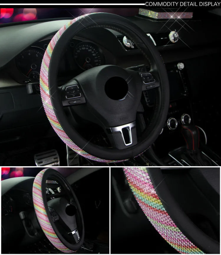 Bling Rainbow красочные 38 см Кожаный чехол рулевого колеса автомобиля дышащий Нескользящий Захват - Название цвета: Color G