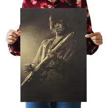 [A16] Рок-н-ролл гитарист Ностальгический ретро плакат из крафт-бумаги экран для помещений кафе декоративная живопись