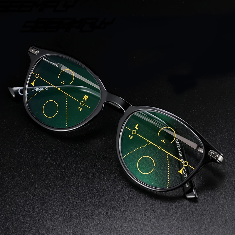 

Seemfly Progressive Multifocal Reading Glasses Men Anti Blue Light Vintage Near Far Sight Spectacles Hyperopia Diopter +1.0 +1.5