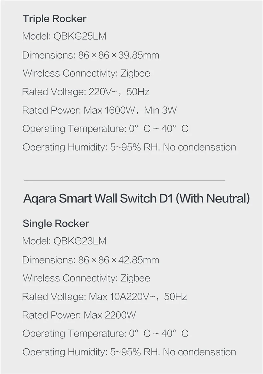 Smart Switch D1 Zigbee Wireless Light Switch 3 Button Key with Neutral Voice Con
