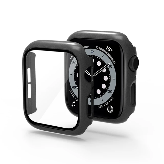 Glass+Case for iWatch Case Cover for Apple Watch Case 45/41mm 44mm 42mm 40mm 38mm Series 7 6 5 4 3 2 1 SE Protector Accessories Gray