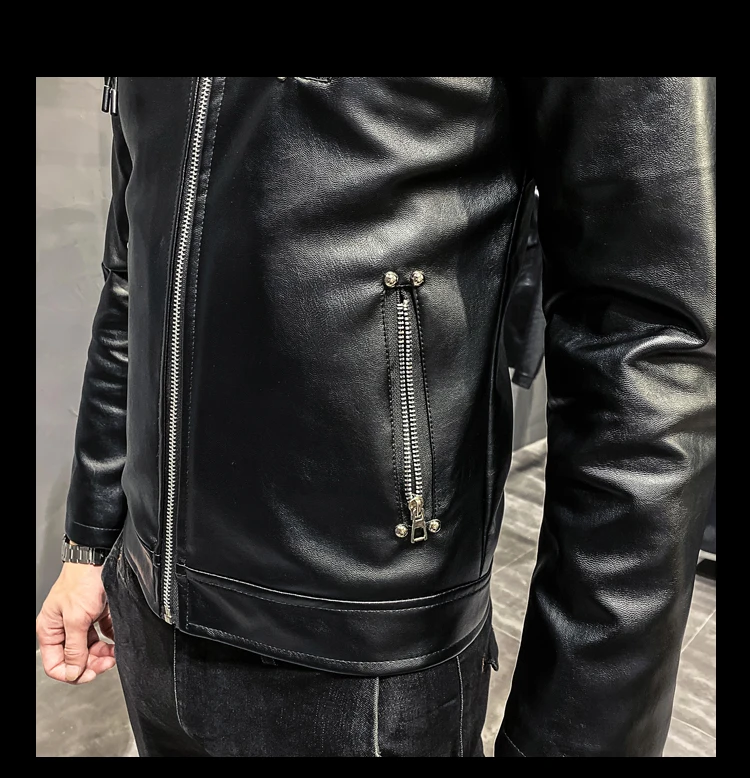 60% OFF Men Jakets Leather New Men's Lapel Men's Leather Punk Style Slim Zipper Decorative Men Leather Jacket