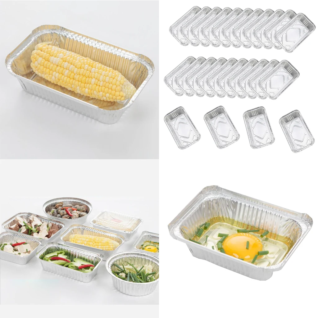 25pcs Disposable Tinfoil Rectangular Cake Plate Barbecue BBQ Grilling Tray