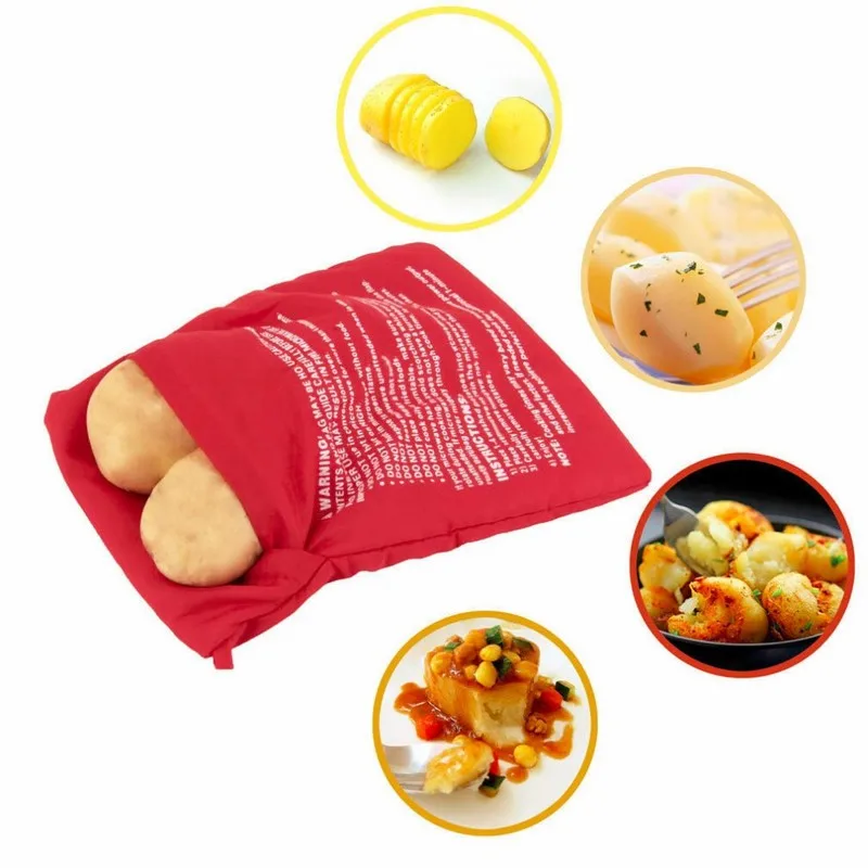1PC NEW Red Washable Cooker Bag Baked Potato Microwave Cooking Potato Quick Fast (cooks 4 potatoes at once) Kitchen Accessories