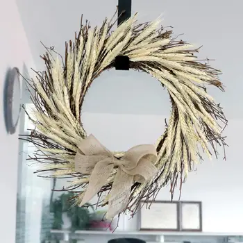 

Wheat Ear Bowknot Rattan Wreath Sun-shaped Garland Autumn Door Hanging Ornament Wedding Christmas Thanksgiving Farmhouse Decor
