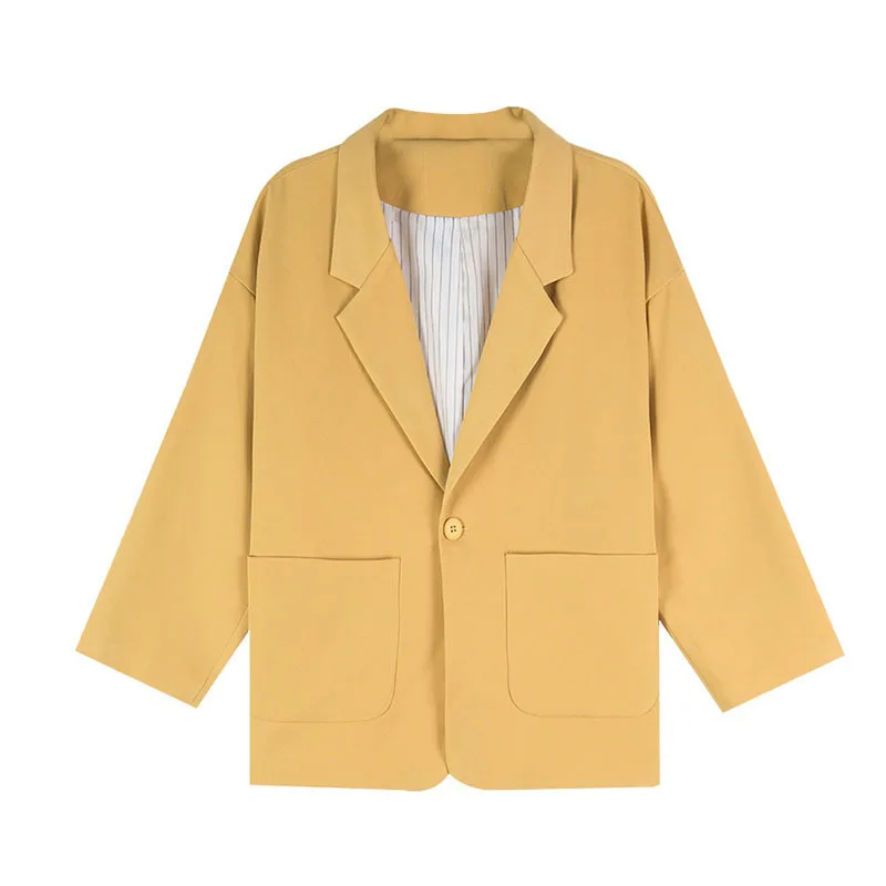 

2019 New Fashion Network Red Wind Korean-style Elegant Korean-style CHIC Retro Bright Yellow Loose-Fit Suit Jacket