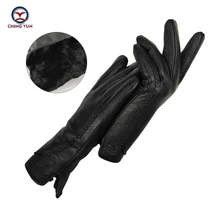 CHINGYUN женские перчатки качественные мягкие толстые перчатки зима осень Дамская мода Натуральная кожа натуральный мех теплая u-образная кружевная перчатка