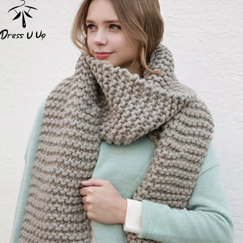 

DRESSUUP 2019 New Solid Color Thick Wool Scarf Female Autumn and Winter Thick Knit Scarf Men and Women Handmade