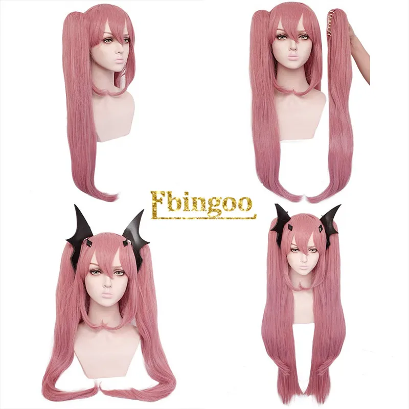 Ebingoo Krul Tepes Wig Pink Synthetic Cosplay Wig Double Ponytail Natural Long Straight Wig for Women Costume Party